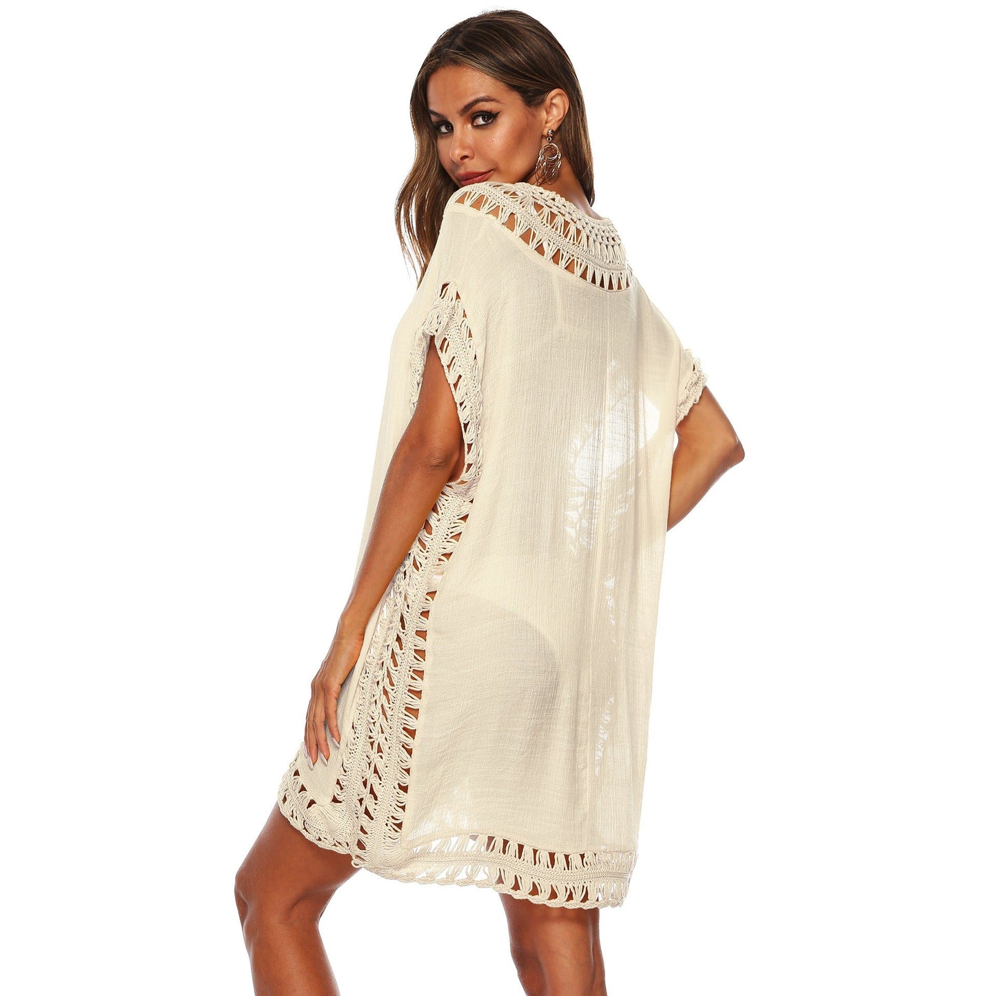 Bikini Cover - Up Kleid – V - Ausschnitt Strandkleid mit Häkeldetails für Damen - 06A0CD8D03B948238049A1217E2F0873
