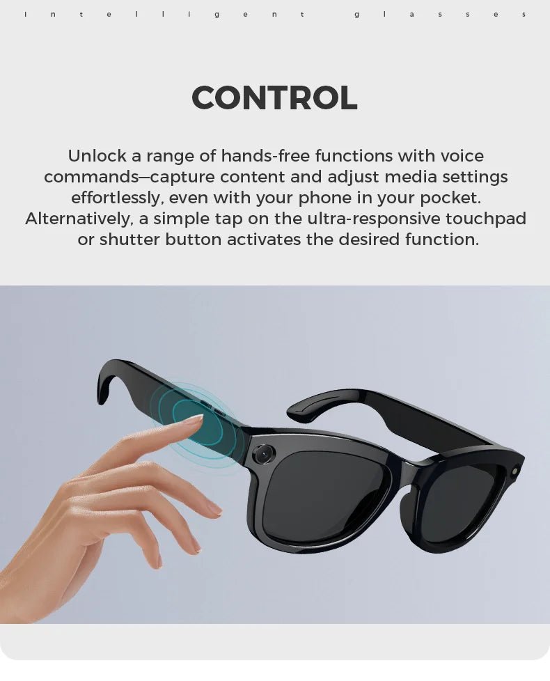 Bluetooth - KI - Smart - Brille mit Kamera – 5 - MP - Videoaufzeichnung, Echtzeitübersetzung, Sprachsteuerung und polarisierte Gläser - 0363601BE4EA431BB68B1BCF5BB2DCEF