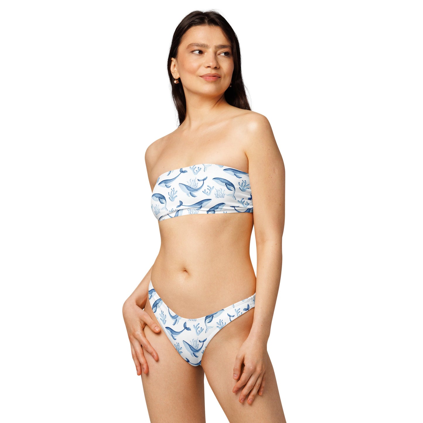 Eleganter Delfinblau - Recycelter Bandeau Bikini in Blau - Weiß – Ocean Wild Life - 9571460_22671
