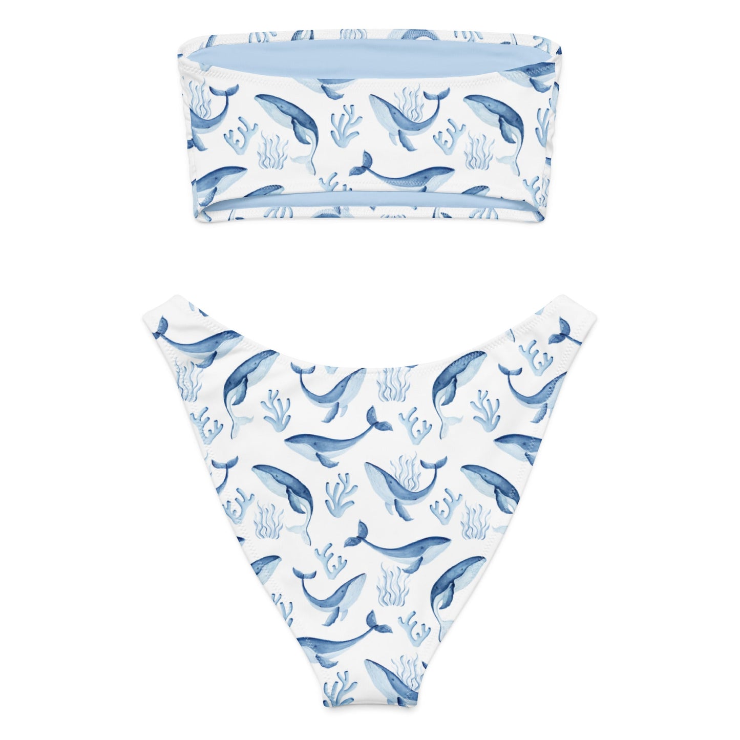 Eleganter Delfinblau - Recycelter Bandeau Bikini in Blau - Weiß – Ocean Wild Life - 9571460_22671