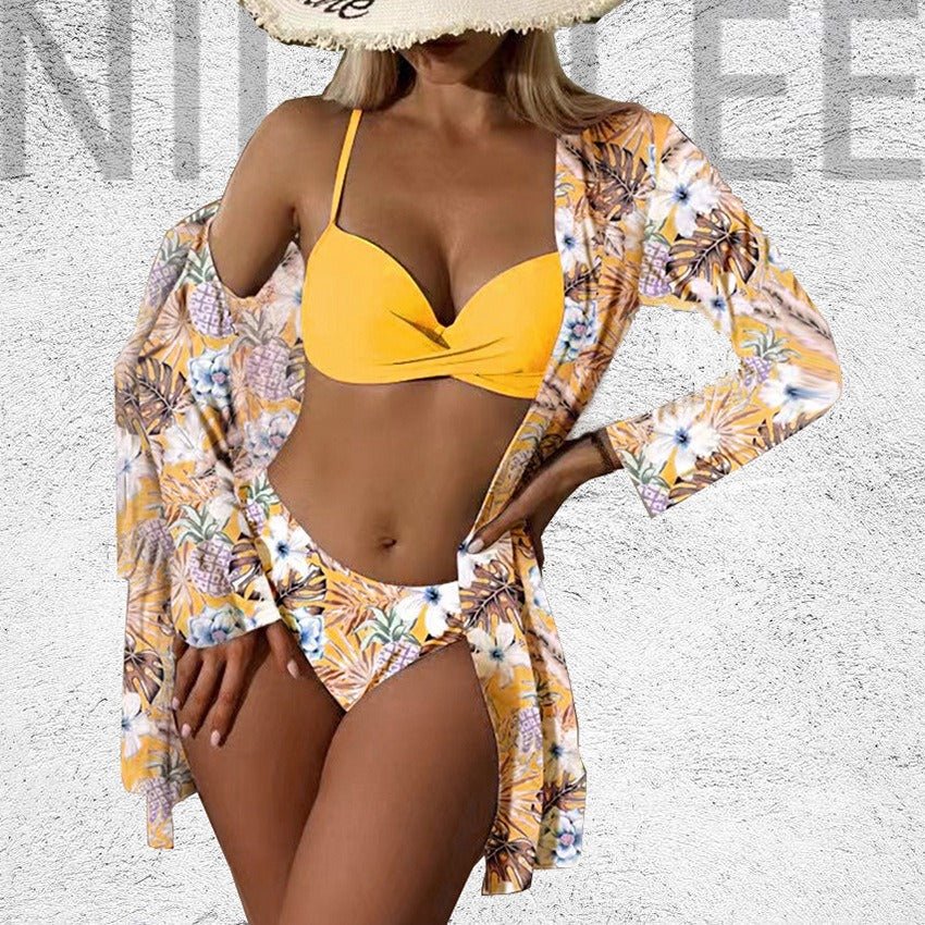 Sexy High Waist Damen - Bademode - 3 - teiliges Bikini Set mit Longsleeve - 78D90201AA84434FBD495AF0F2EA7696