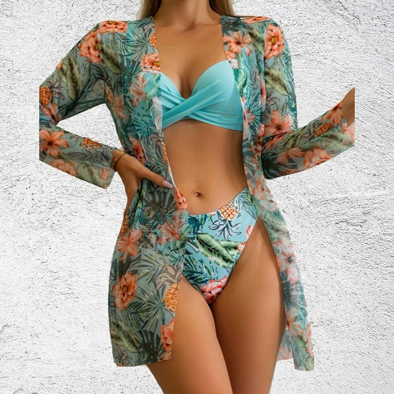 Sexy High Waist Damen - Bademode - 3 - teiliges Bikini Set mit Longsleeve - E74E512AF46C45C8BDF0B682FF4F55A8