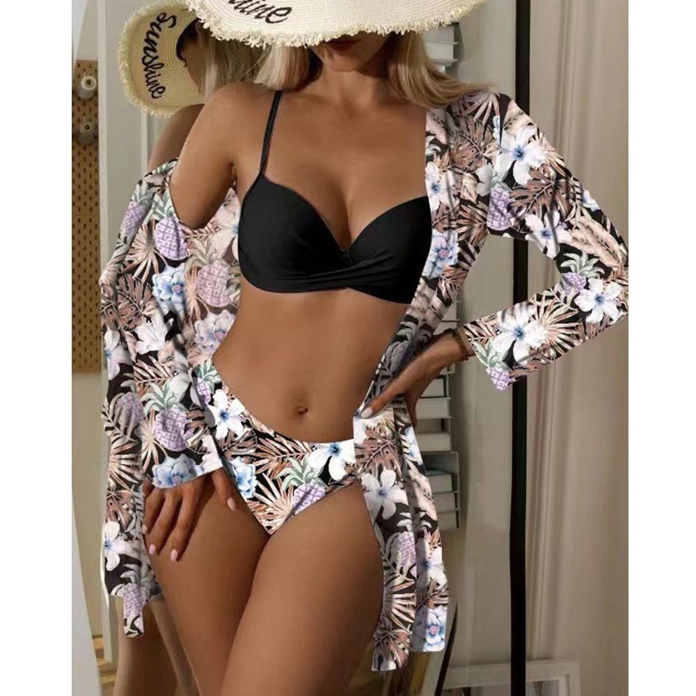 Sexy High Waist Damen - Bademode - 3 - teiliges Bikini Set mit Longsleeve - E74E512AF46C45C8BDF0B682FF4F55A8