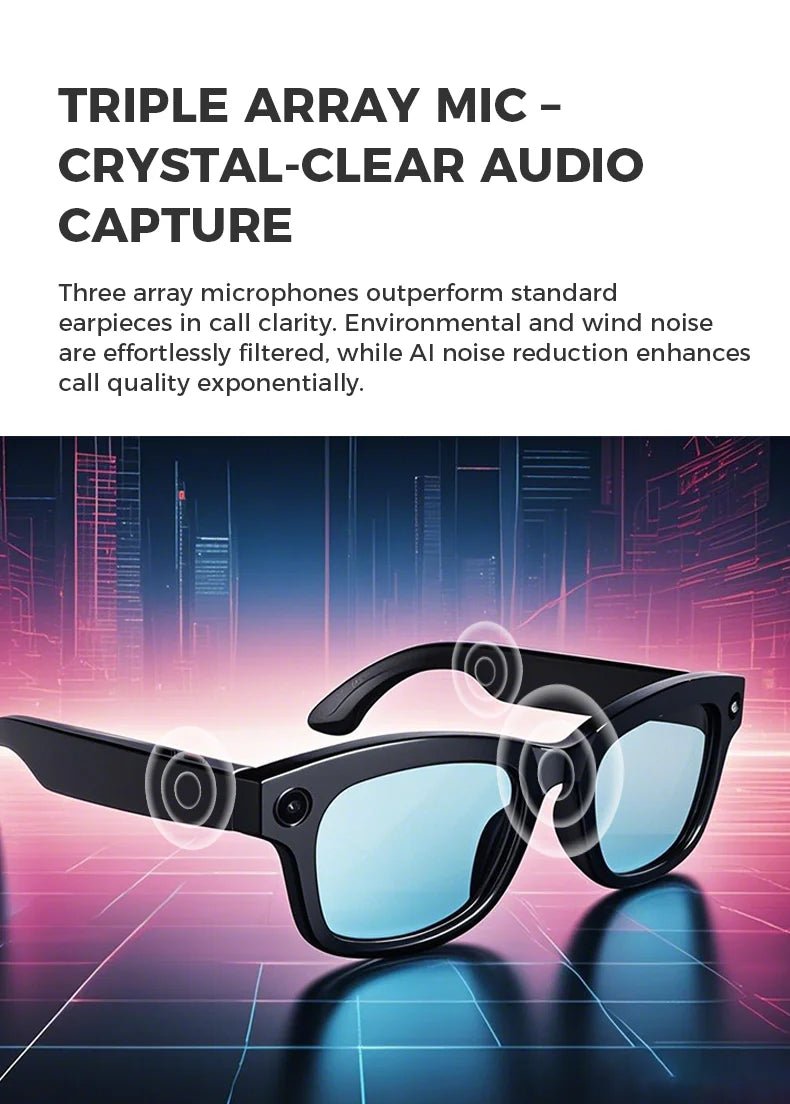 Bluetooth - KI - Smart - Brille mit Kamera – 5 - MP - Videoaufzeichnung, Echtzeitübersetzung, Sprachsteuerung und polarisierte Gläser - 0363601BE4EA431BB68B1BCF5BB2DCEF