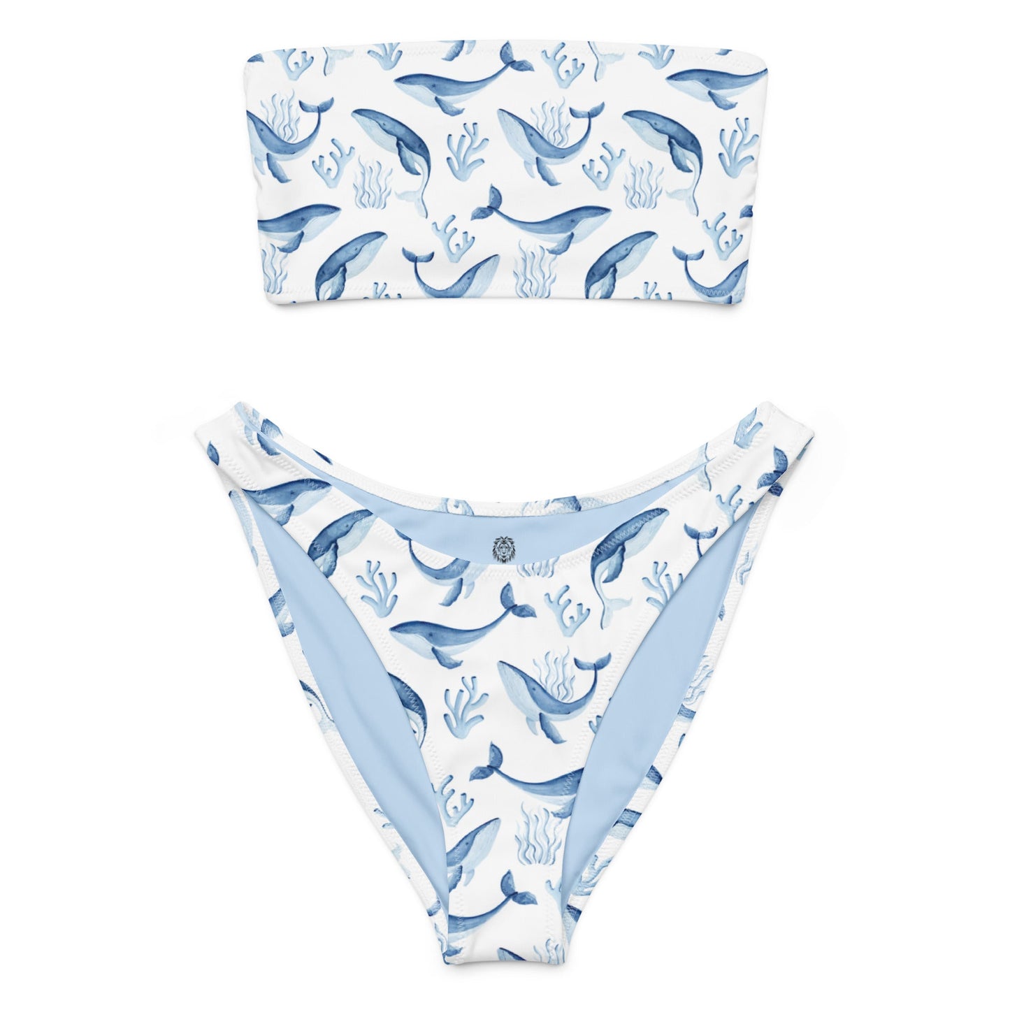 Eleganter Delfinblau - Recycelter Bandeau Bikini in Blau - Weiß – Ocean Wild Life - 9571460_22671