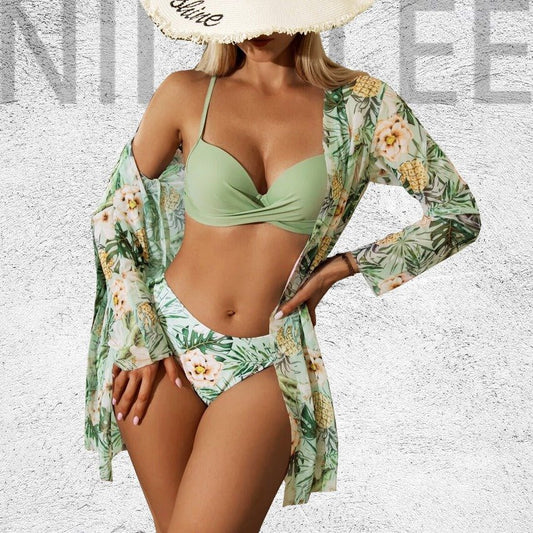 Sexy High Waist Damen - Bademode - 3 - teiliges Bikini Set mit Longsleeve - 557A66CF3D9C4C4385079432BC93B9E1